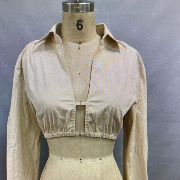Emory park blouse short beige long-sleeved .NEW - Picture 2 of 11